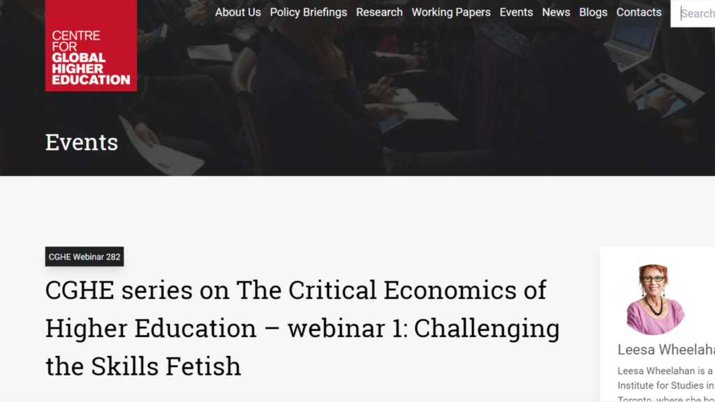 CGHE series on the Alternative Economics of Higher Education – webinar 1: Challenging the Skills Fetish